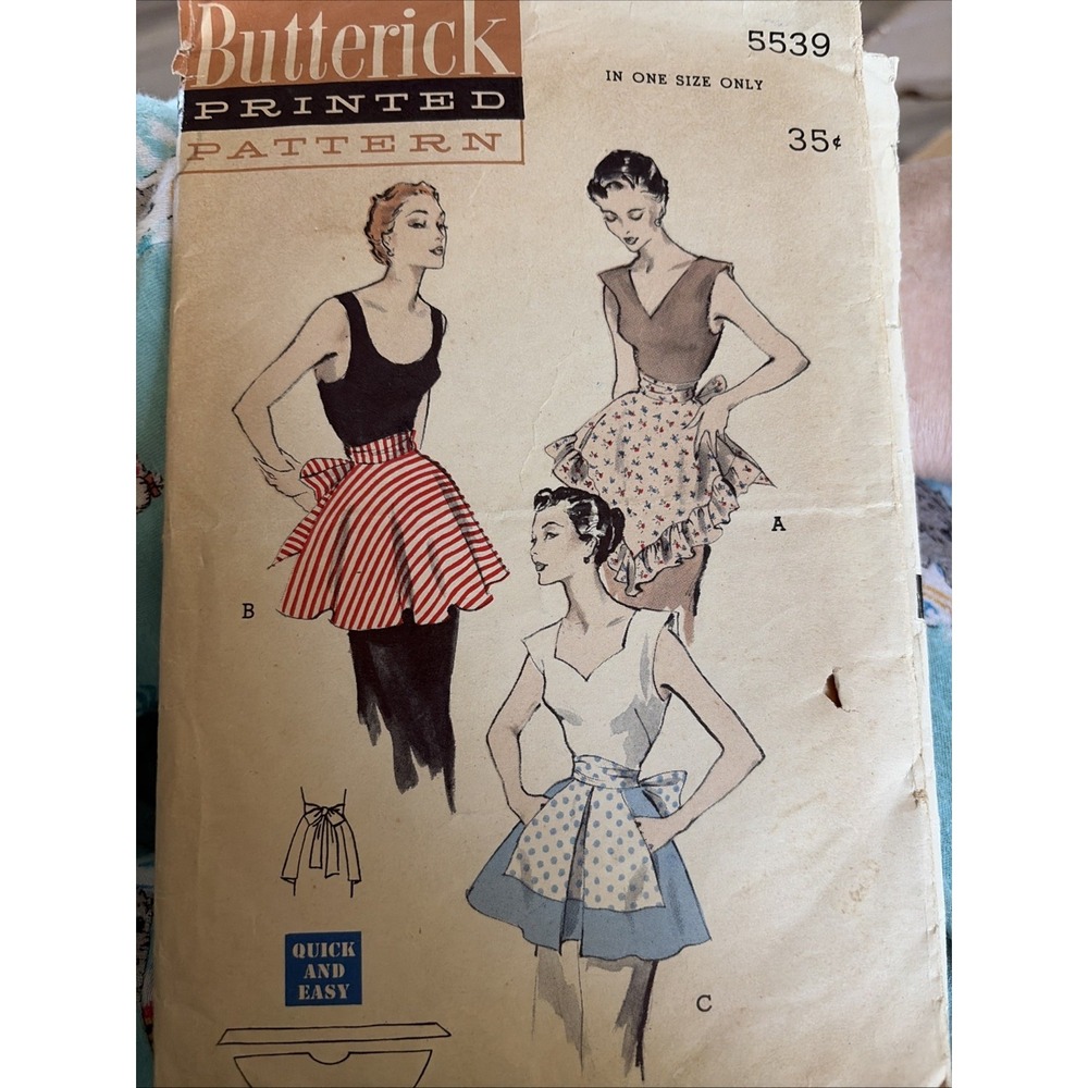 Vintage 1950s Butterick 5539 Sewing Pattern Hostess Tea Aprons One Size Fits All
